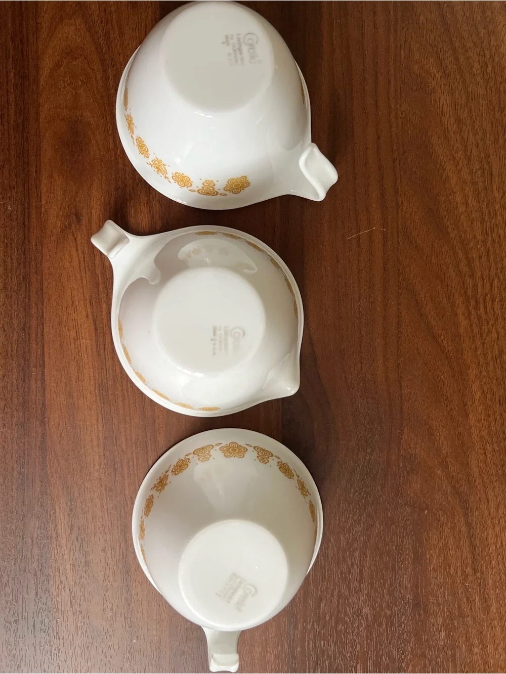1970s Corelle Butterfly Gold Milk Glass Set of 3, 6 oz White/Gold